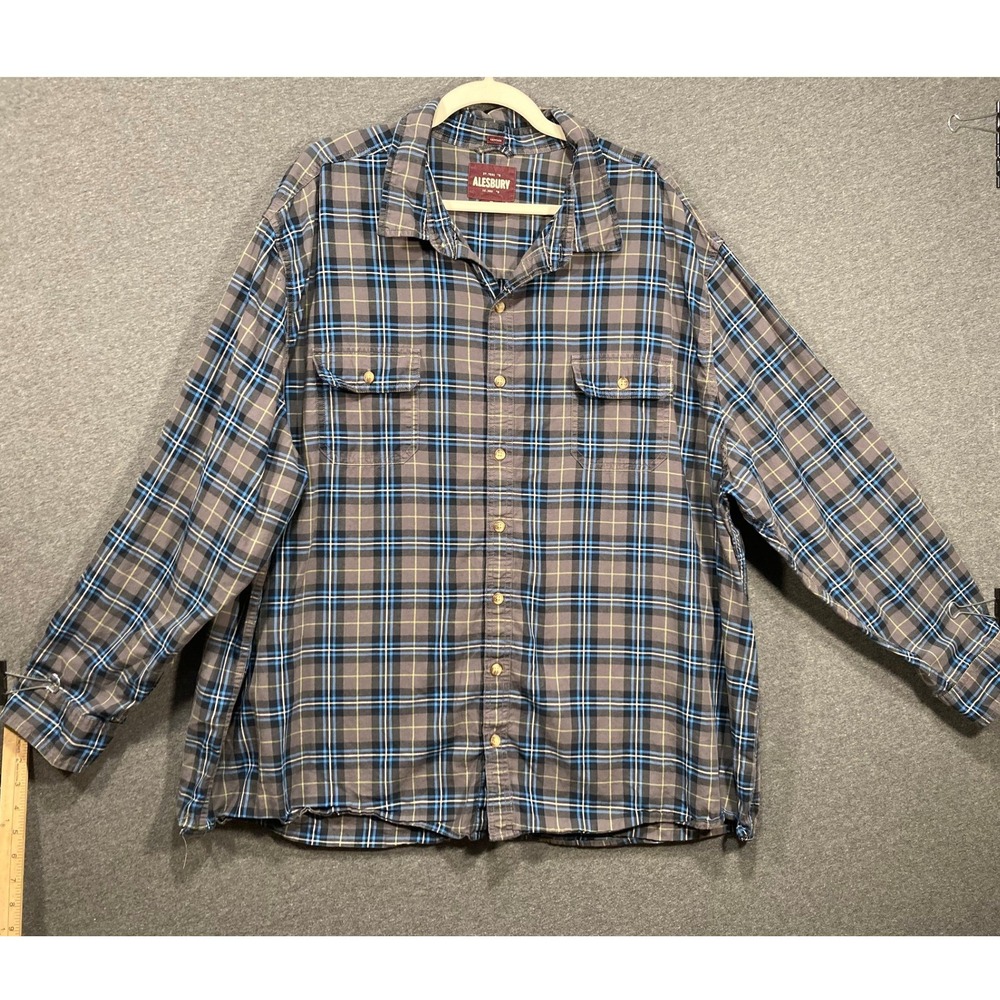 Alesbury‎ Mens 3XL Plaid Button Down Shirt Blue Grey Long Sleeve Flannel Style